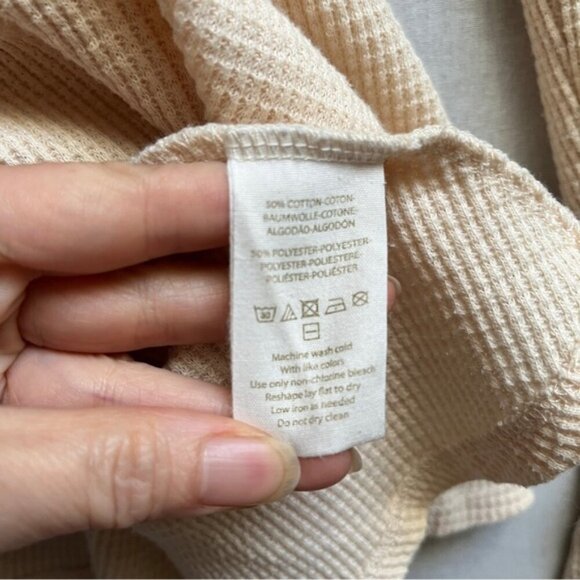 We The Free Cream Waffle Knit Thermal Swing Snowflake Fair Isle Raglan Tee Sz L - Picture 7 of 10